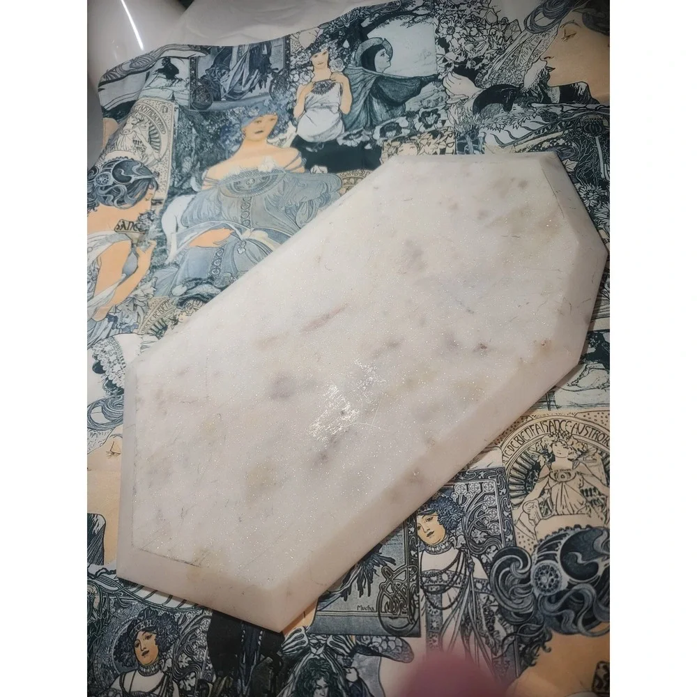 White Marble Hexagon Decorative Tray Beveled Edge Vanity Jewelry Organizer